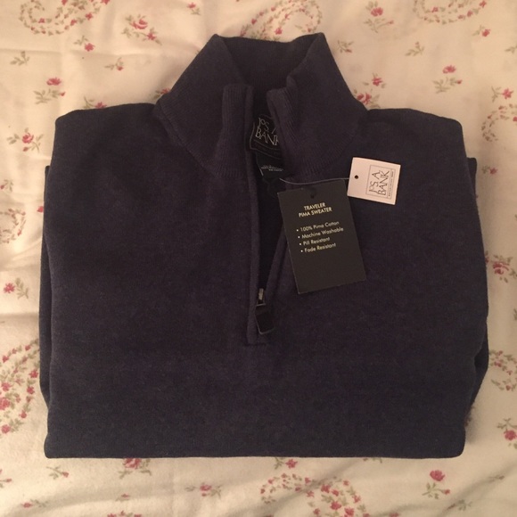 NWT Mock Neck Blue Cotton Quarter Zip Sweater - Picture 2 of 2